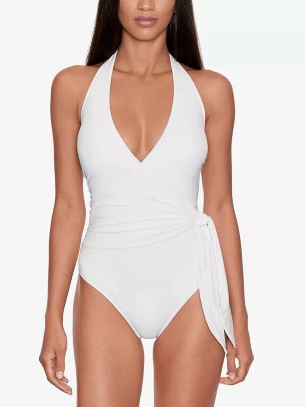 Lauren Ralph Lauren White Halter Tie-Waist One-Piece Swimsuit